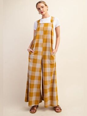 #162 Mustard Gingham Wide-Leg Jumpsuit